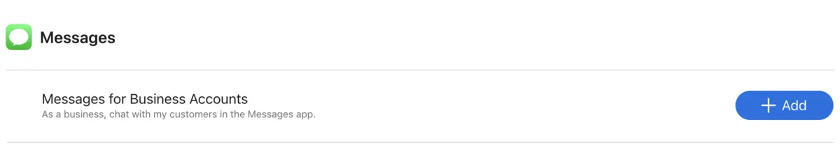 Messages for Business Accounts row with an Add button
