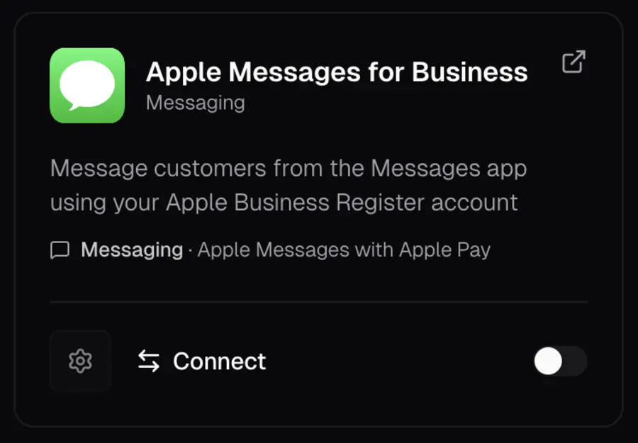 Apple Messages for Business card on the Blooio Integrations page