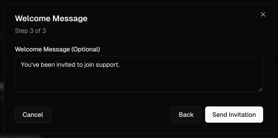 Optional welcome message on a team invitation